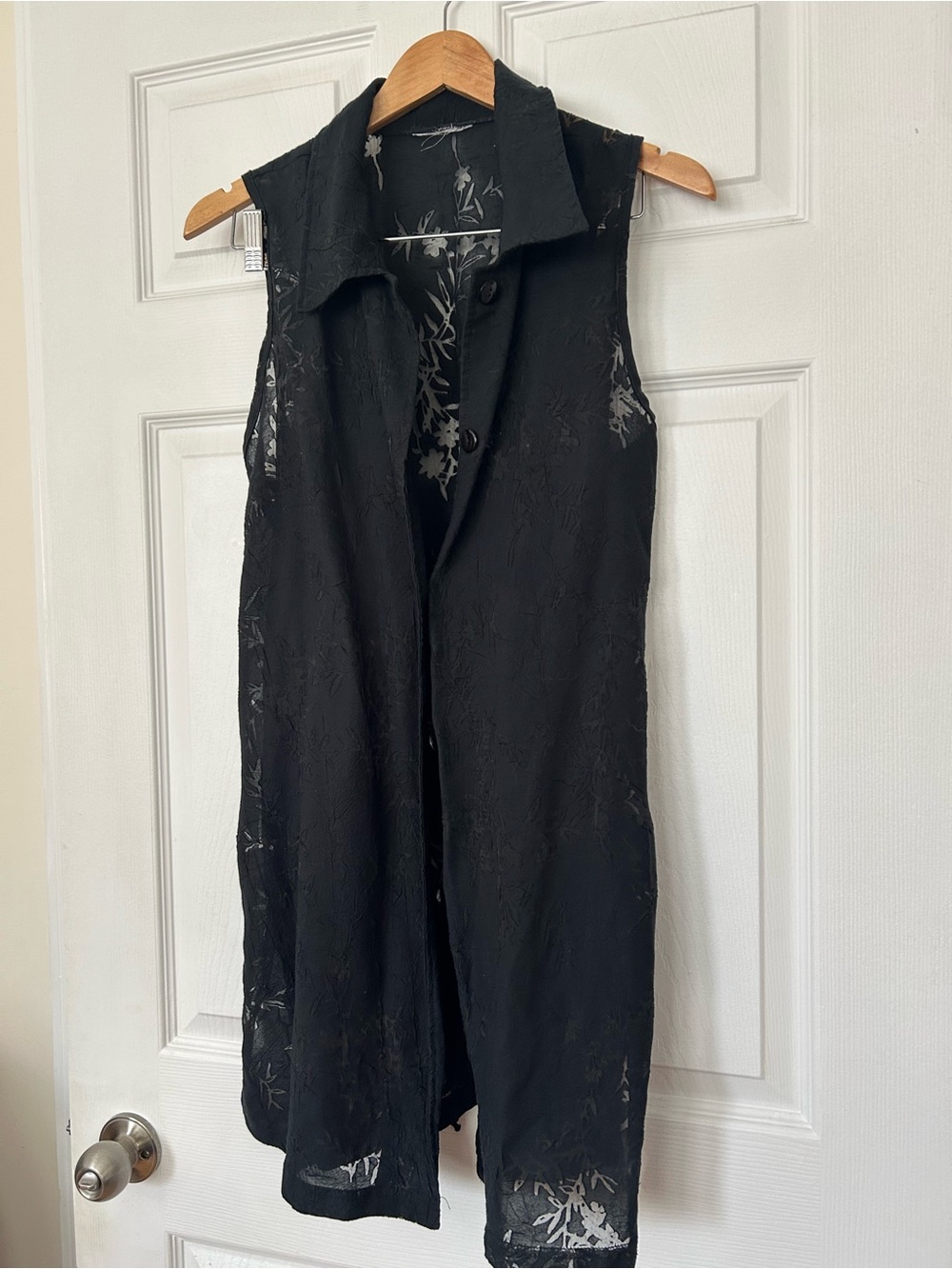 Black Sheer Floral Burnout Sleeveless Button Front Tunic Vest Duster